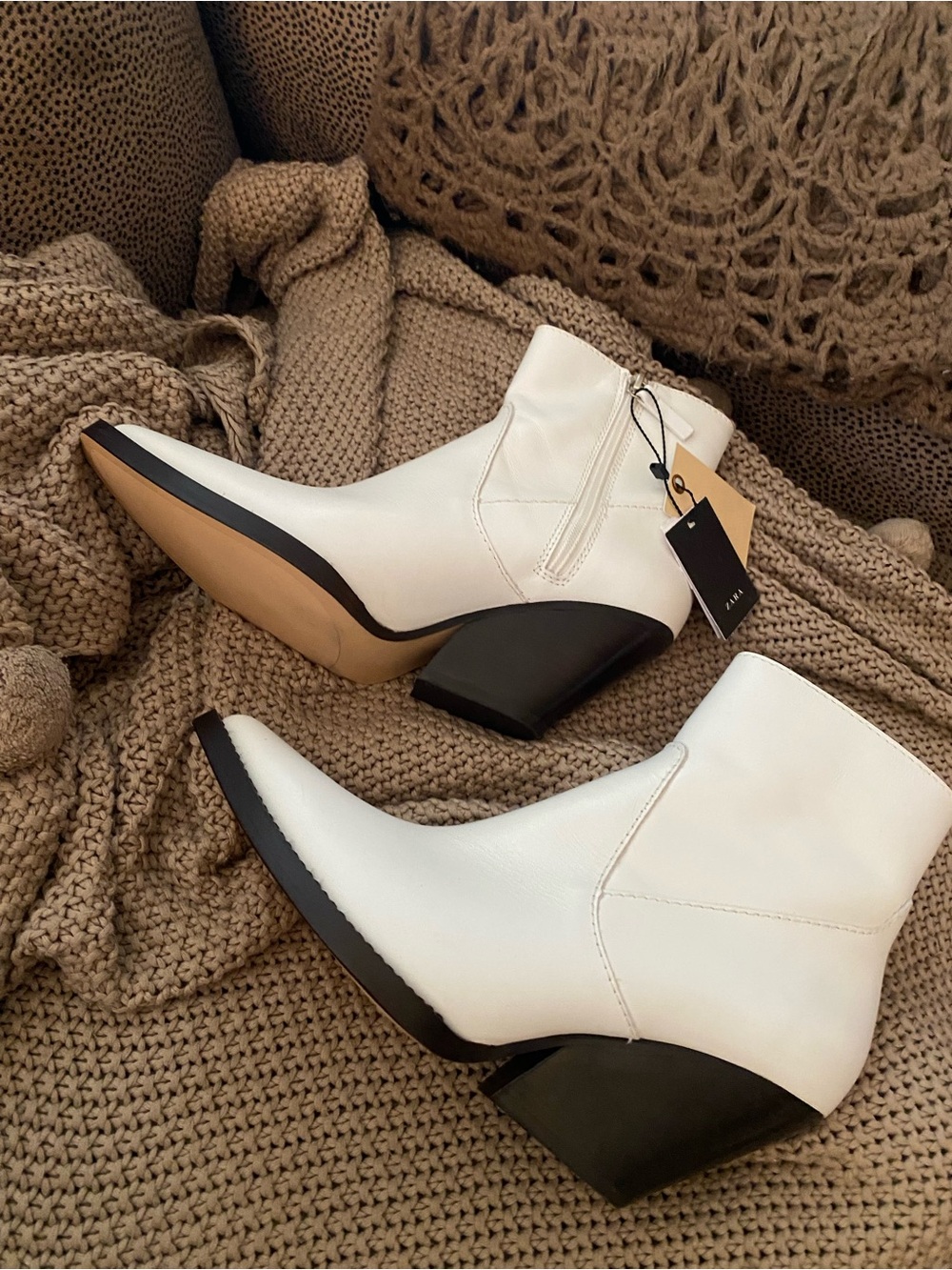 Zara white leather cowboy booties 39 8 NWT NEW